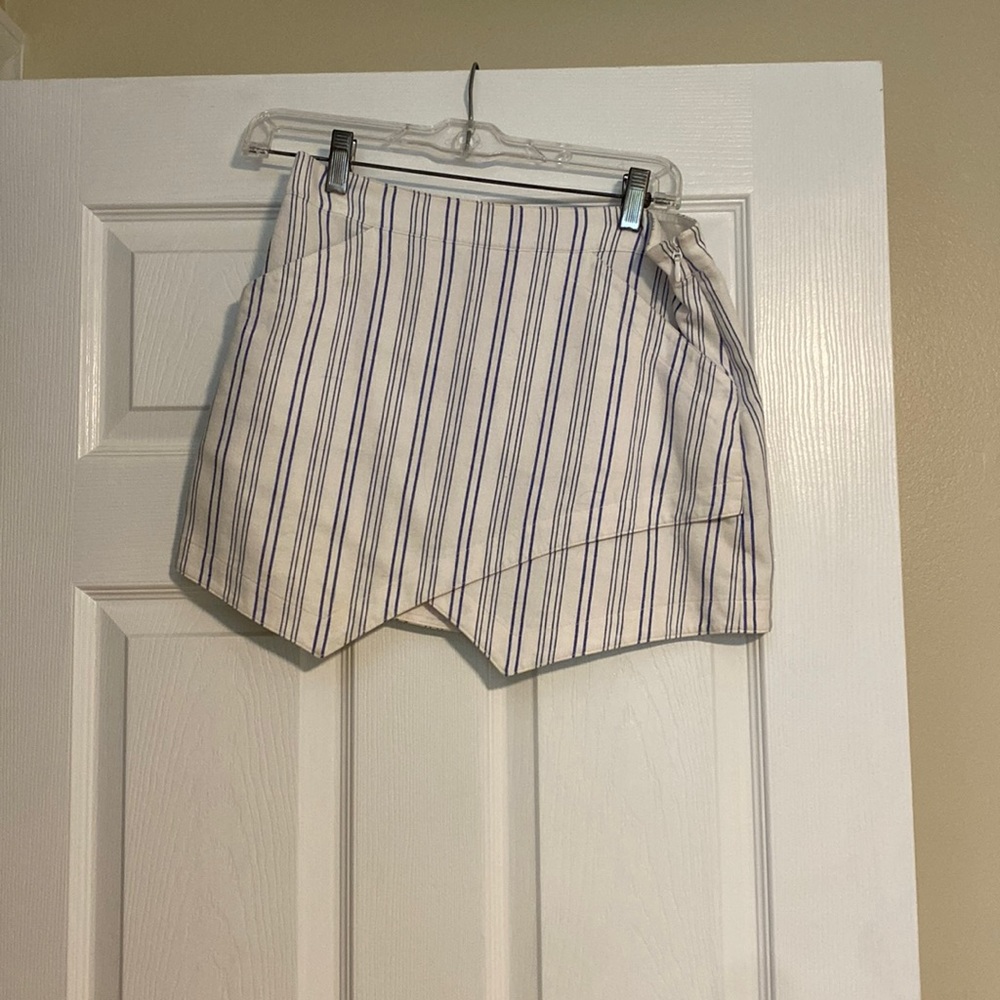 Blue and White Vertical Striped Envelope Skirt